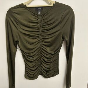 Aqua Dark Green Ruched Long Sleeve Top